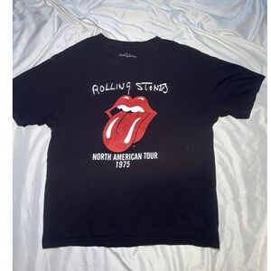 The Rolling Stones North American Tour 1975 T-Shirt Mens XL Black Graphic Tee